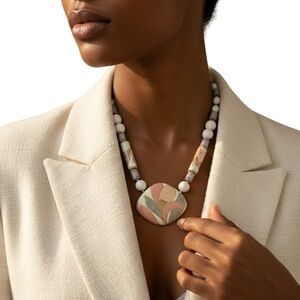 Vintage 80's Ceramic Beaded Statement Necklace 10" Resting